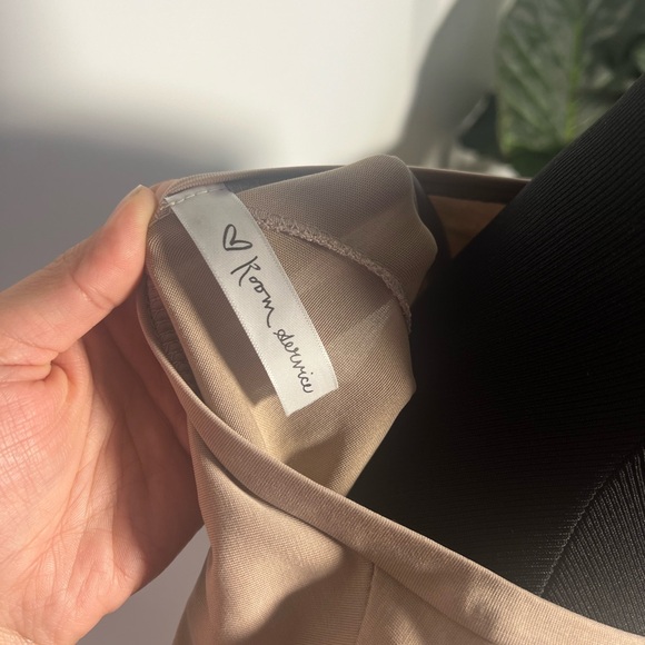 Room Service, High Low Shirt with Back Slit, Taupe, Large - Picture 2 of 5